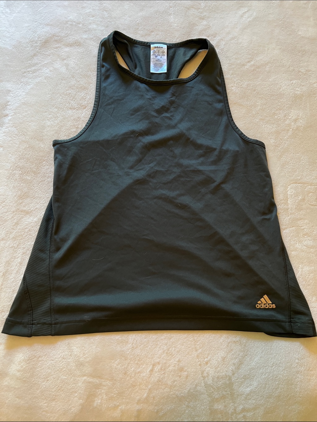 Adidas Dark Green Performance Racerback Tank With Gold Logo